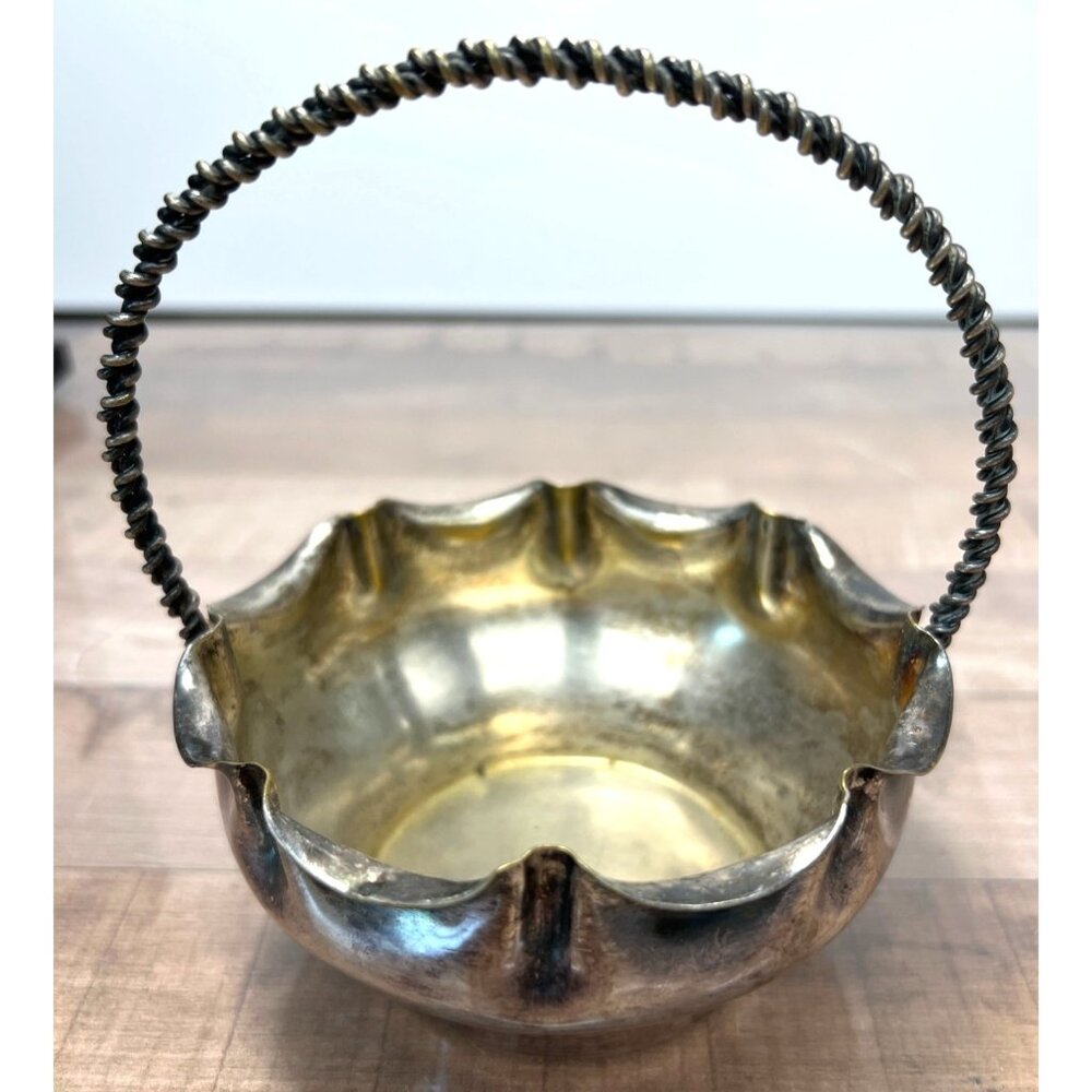 Silver-Plated Scalloped Basket With Twisted Handle